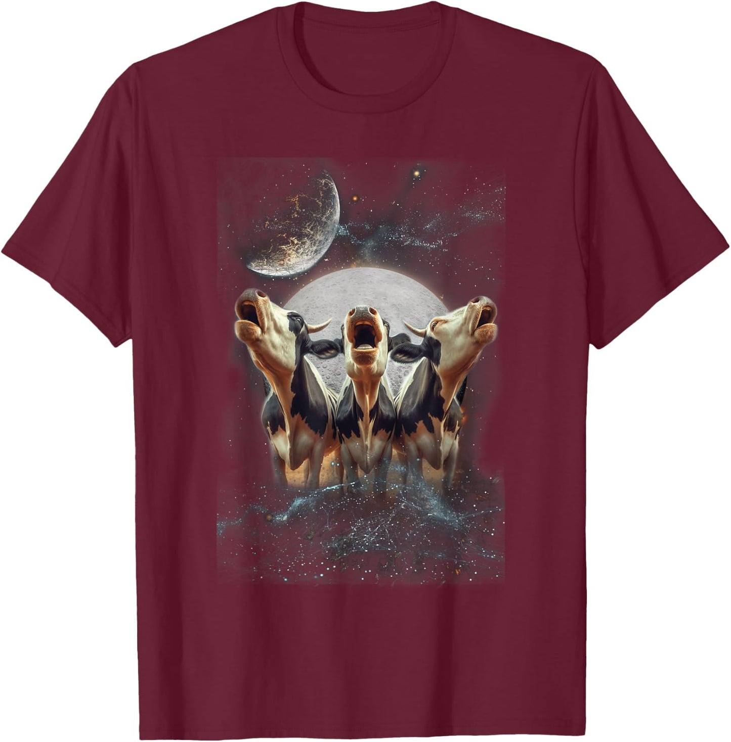 Three Cows Howling At The Moon Funny Parody Cow T-Shirt - T-Shirt | Maroon