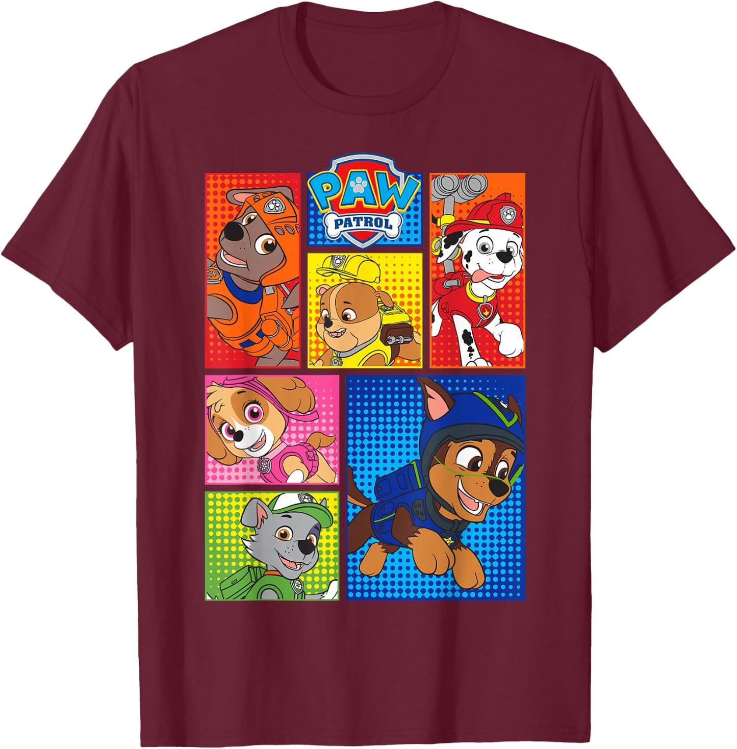 Paw Patrol Group Shot of Pups In Formen T-Shirt - T-Shirt | Maroon