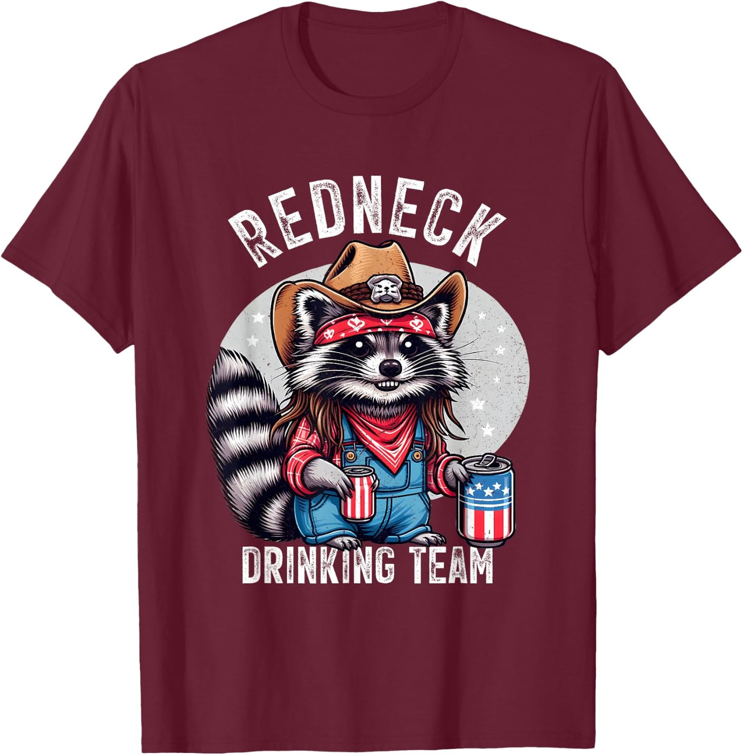 Redneck Hillbilly Raccoon White Party Costume, Black, S T-Shirt - T-Shirt | Maroon