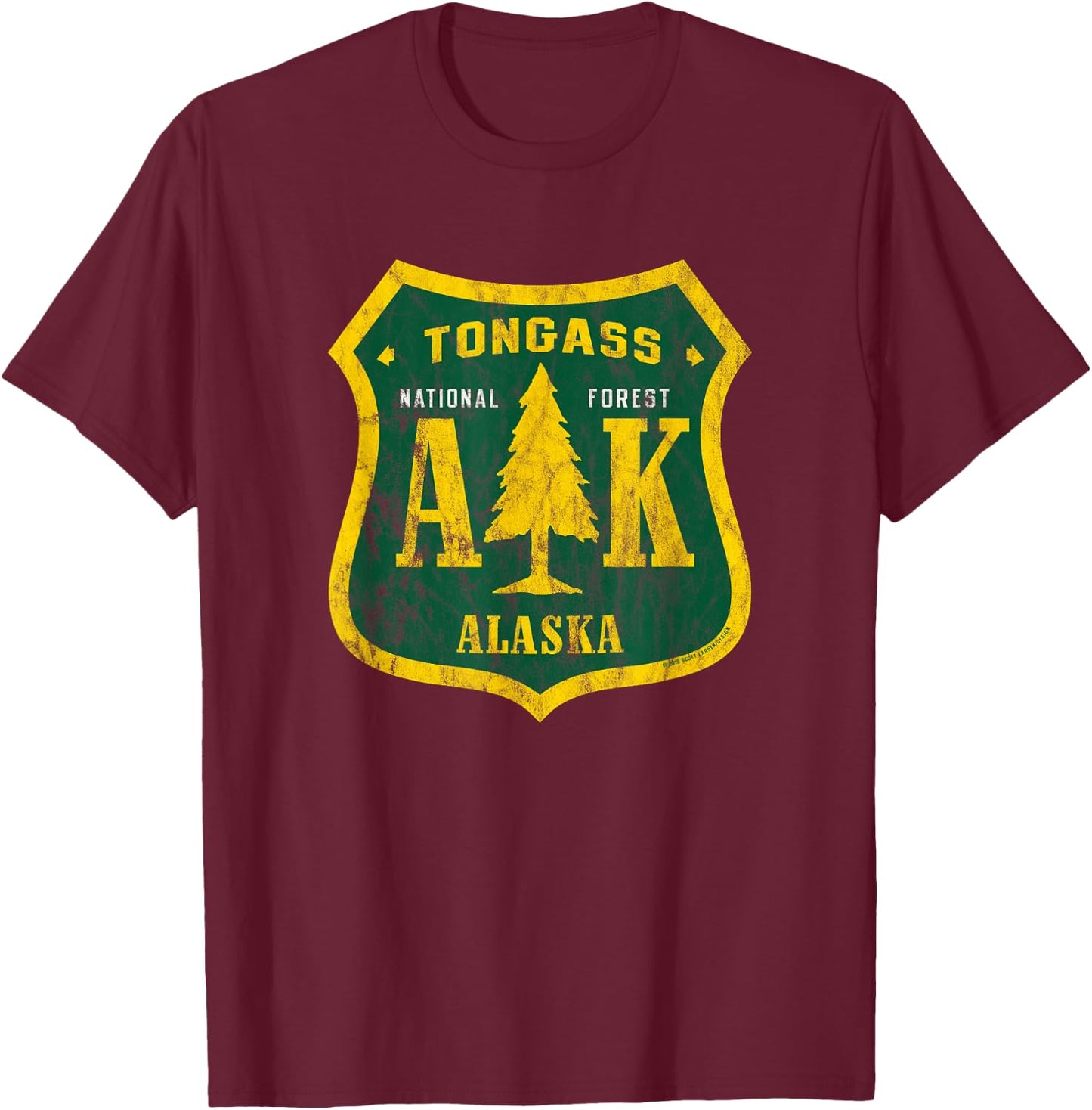 Tongass National Forest Alaska Shield Retro Vintage Look T-Shirt - T-Shirt | Maroon