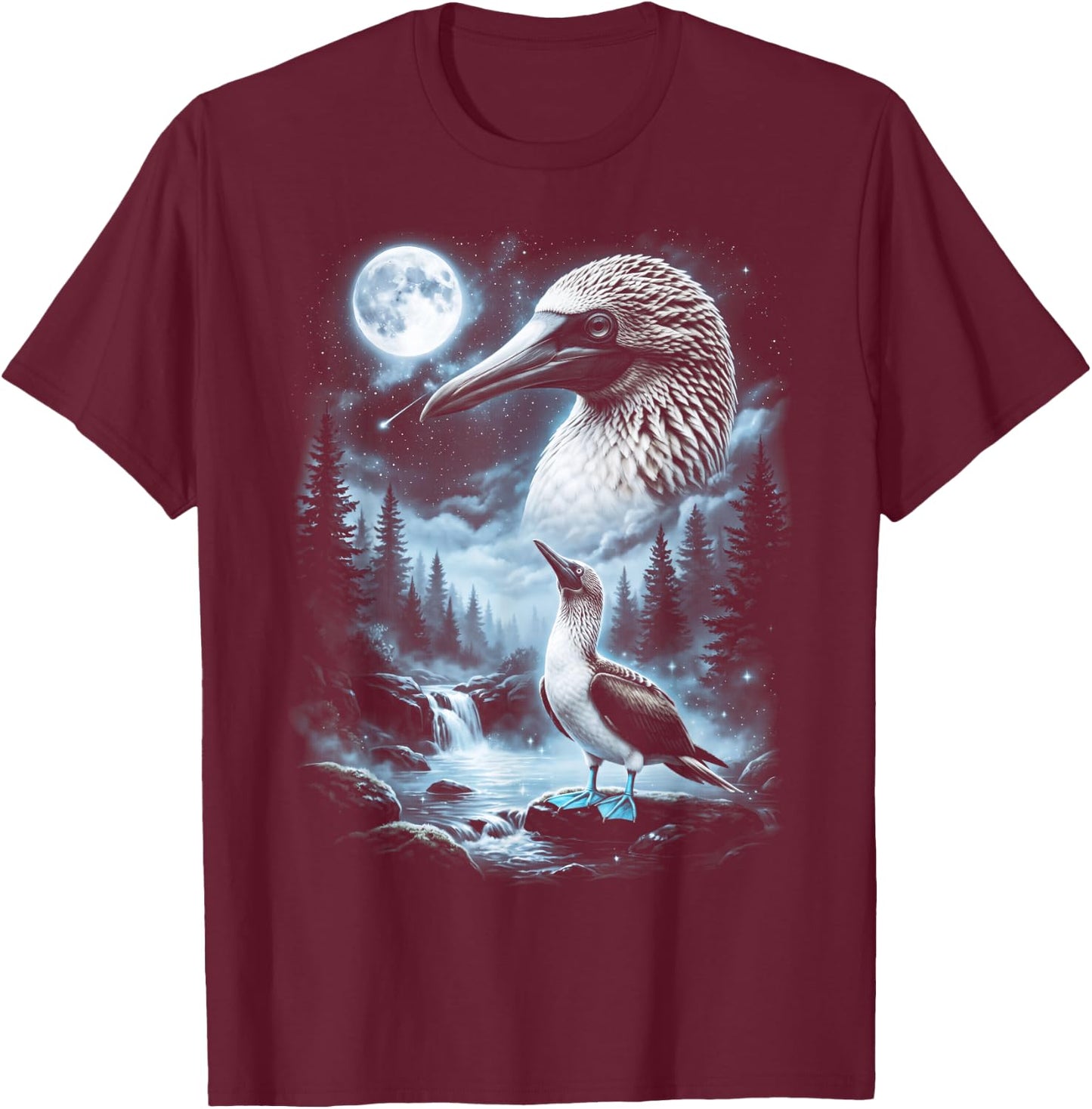 Blue Footed Booby Bird Howling at Moon 90's Retro T-Shirt - T-Shirt | Maroon