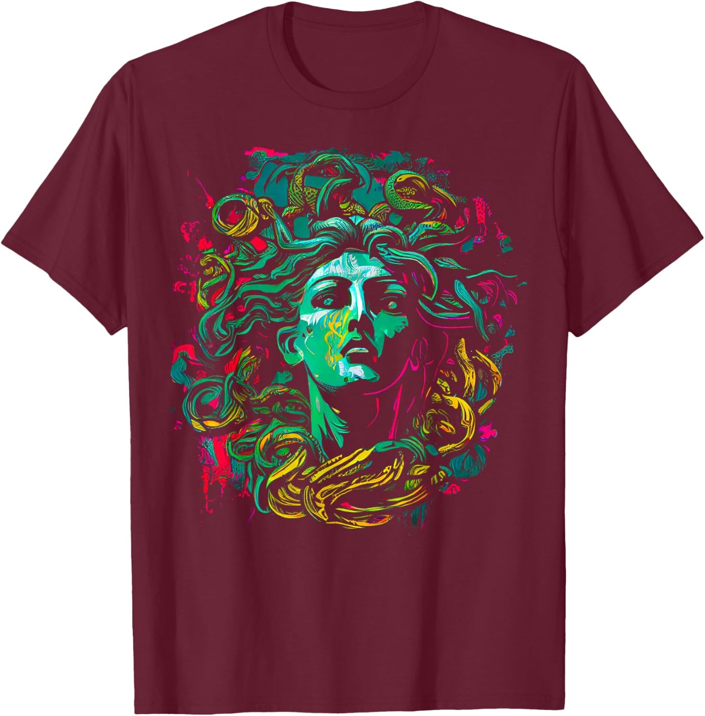 Medusa Greek Mythology Snake Hair T-Shirt - T-Shirt | Maroon