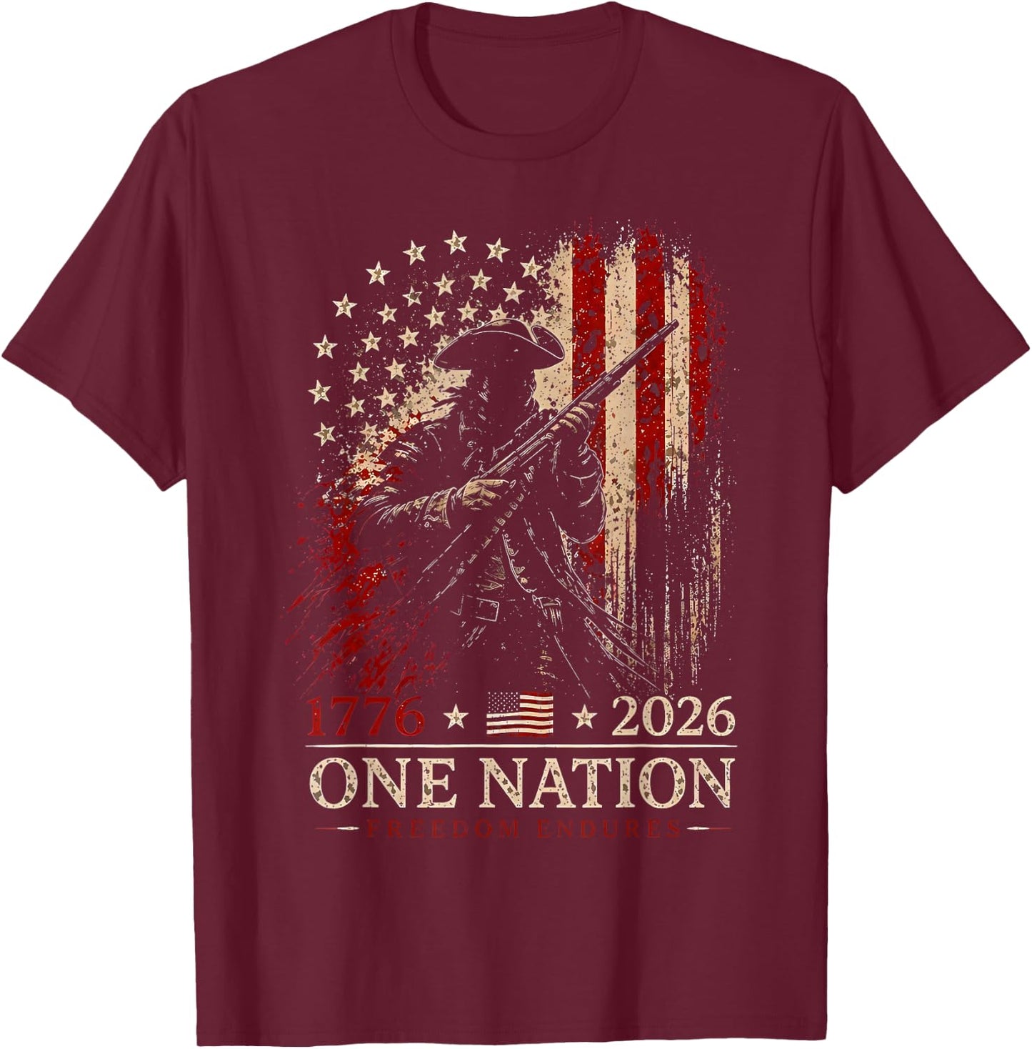 1776-2026 Patriotic Soldier 250th Anniversary 4th July T-Shirt - T-Shirt | Maroon