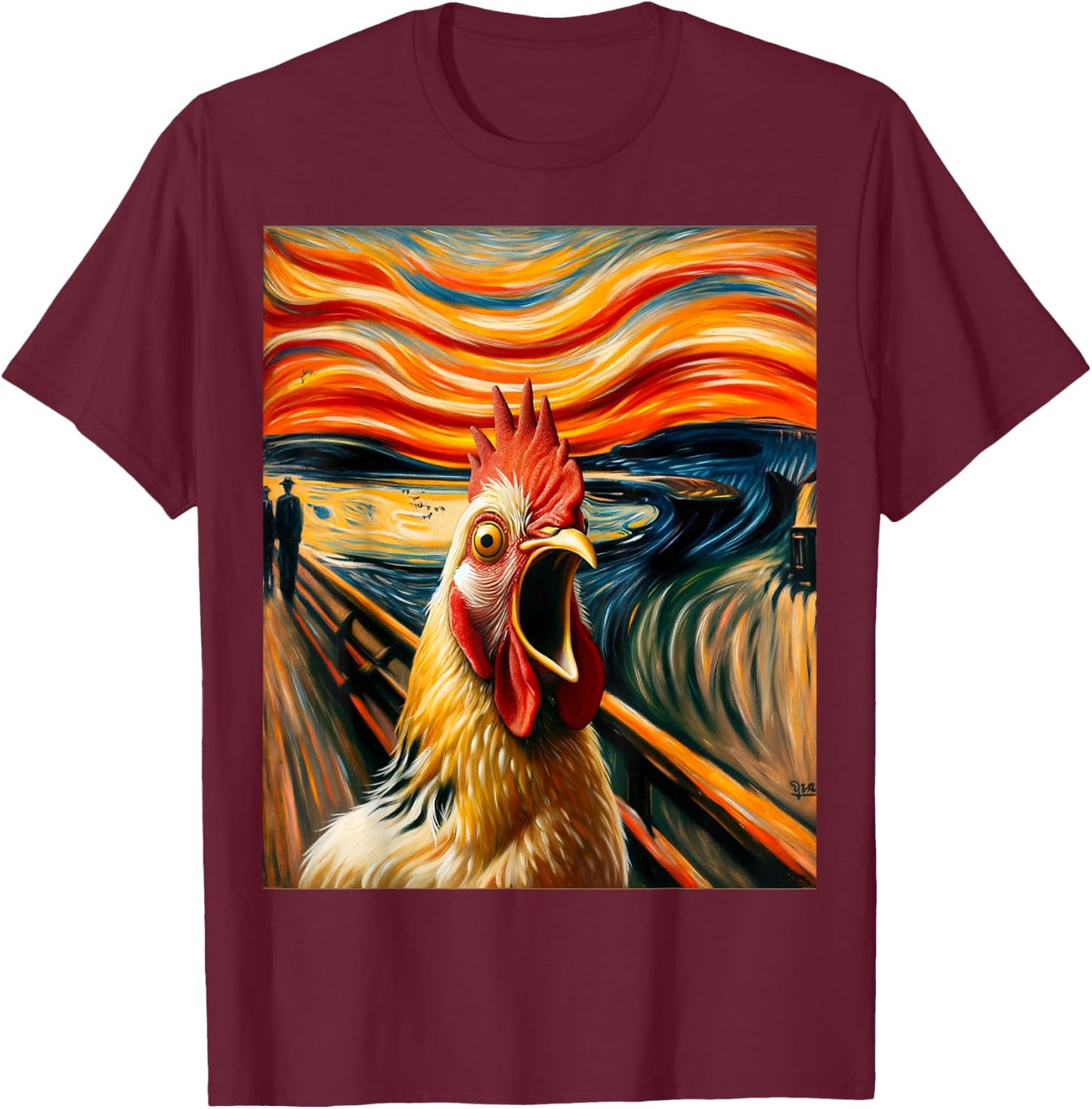 Expressionist Scream Parody Funny Painting Art Humor Chicken T-Shirt - T-Shirt | Maroon
