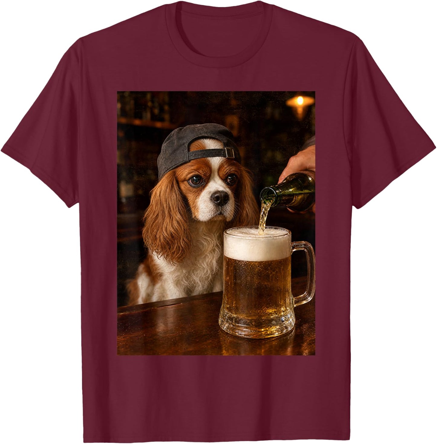 Cavalier King Charles Drinking Beer Funny Dog Meme T-Shirt - T-Shirt | Maroon