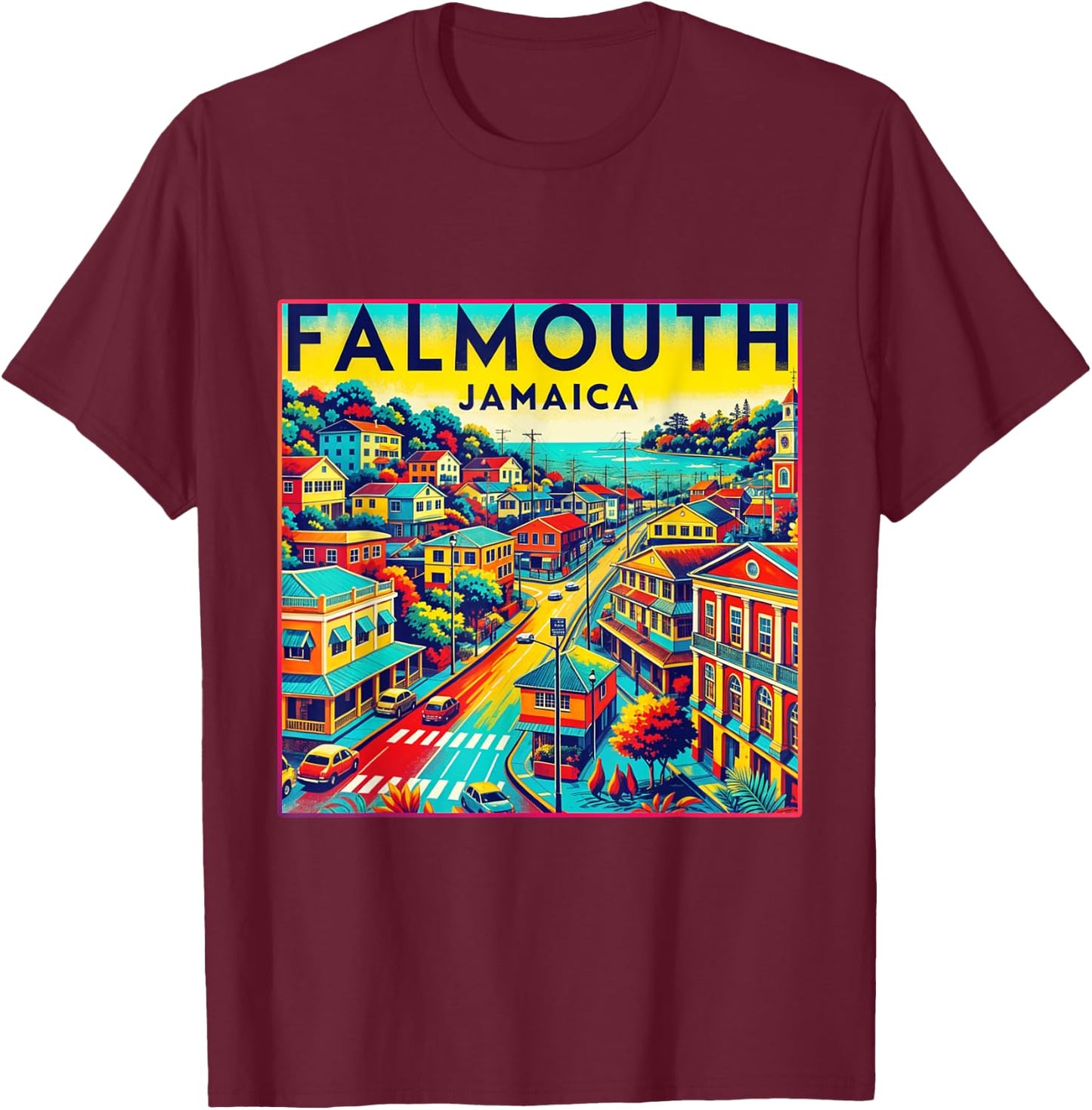 Falmouth Jamaica Shirt Family Trip Retro Port City Skyline T-Shirt - T-Shirt | Maroon
