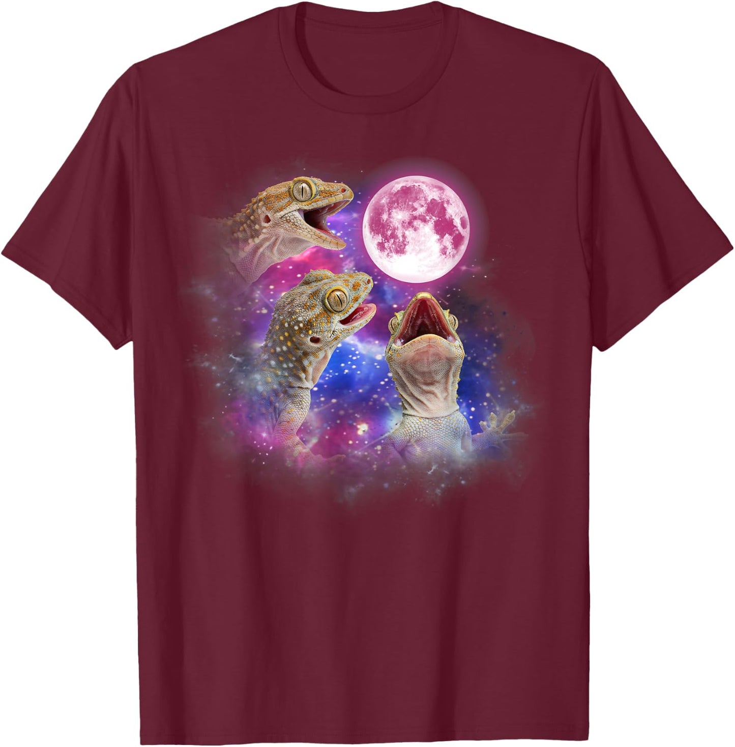 Gecko Howling At The Moon Wildlife colorful gecko T-Shirt - T-Shirt | Maroon