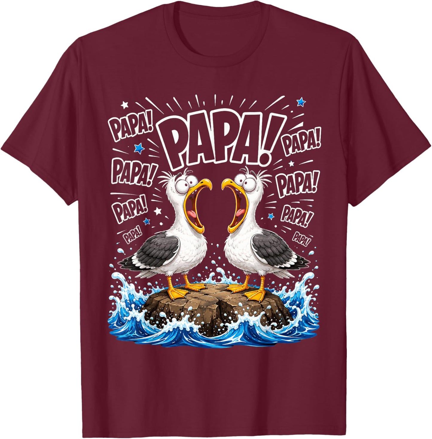 Dad Seagull Funny Papa Seagulls Fathers Day Humor Bird Lover T-Shirt - T-Shirt | Maroon