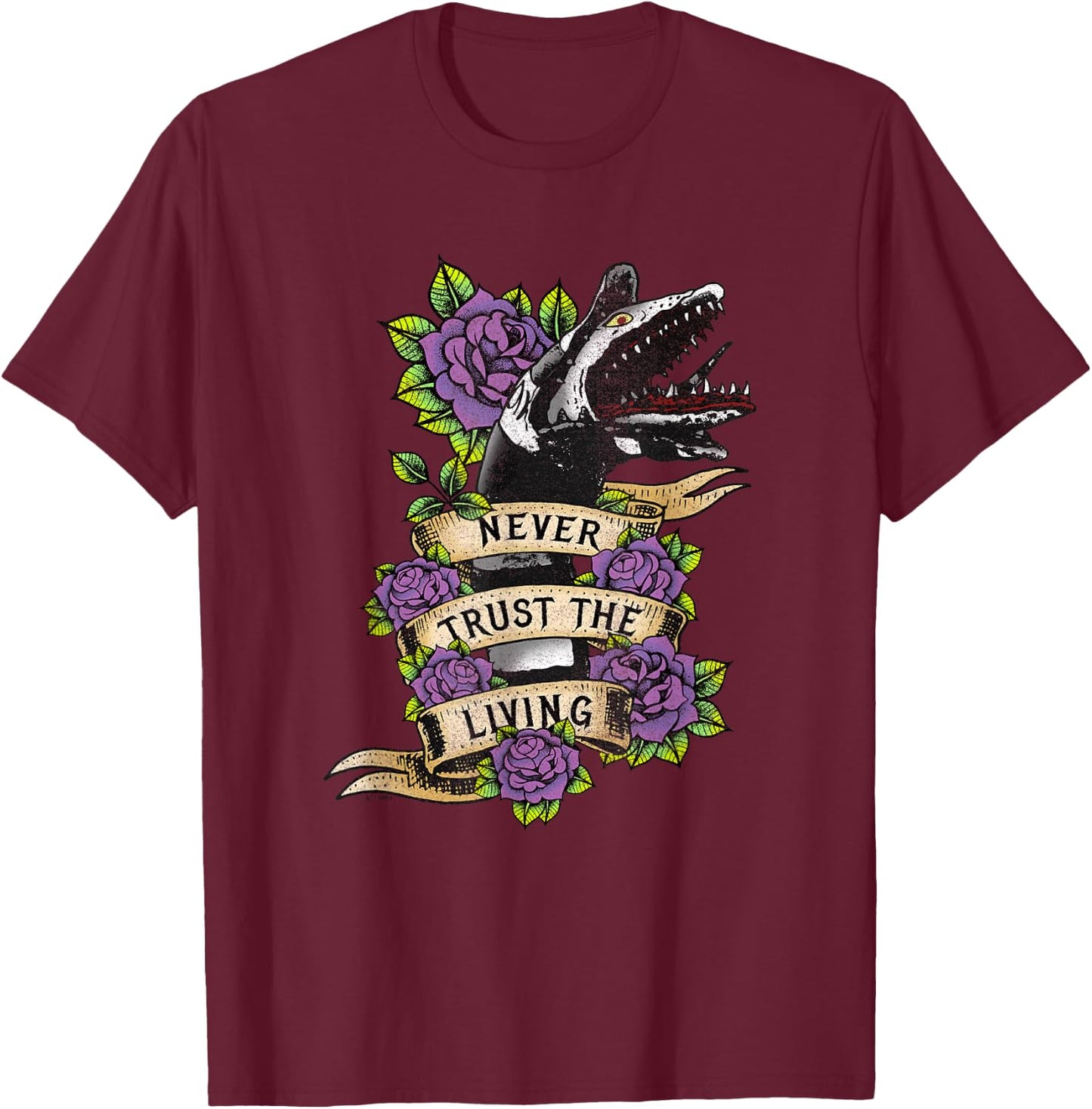 Beetlejuice Vintage Never Trust The Living Sandworm Tattoo T-Shirt - T-Shirt | Maroon