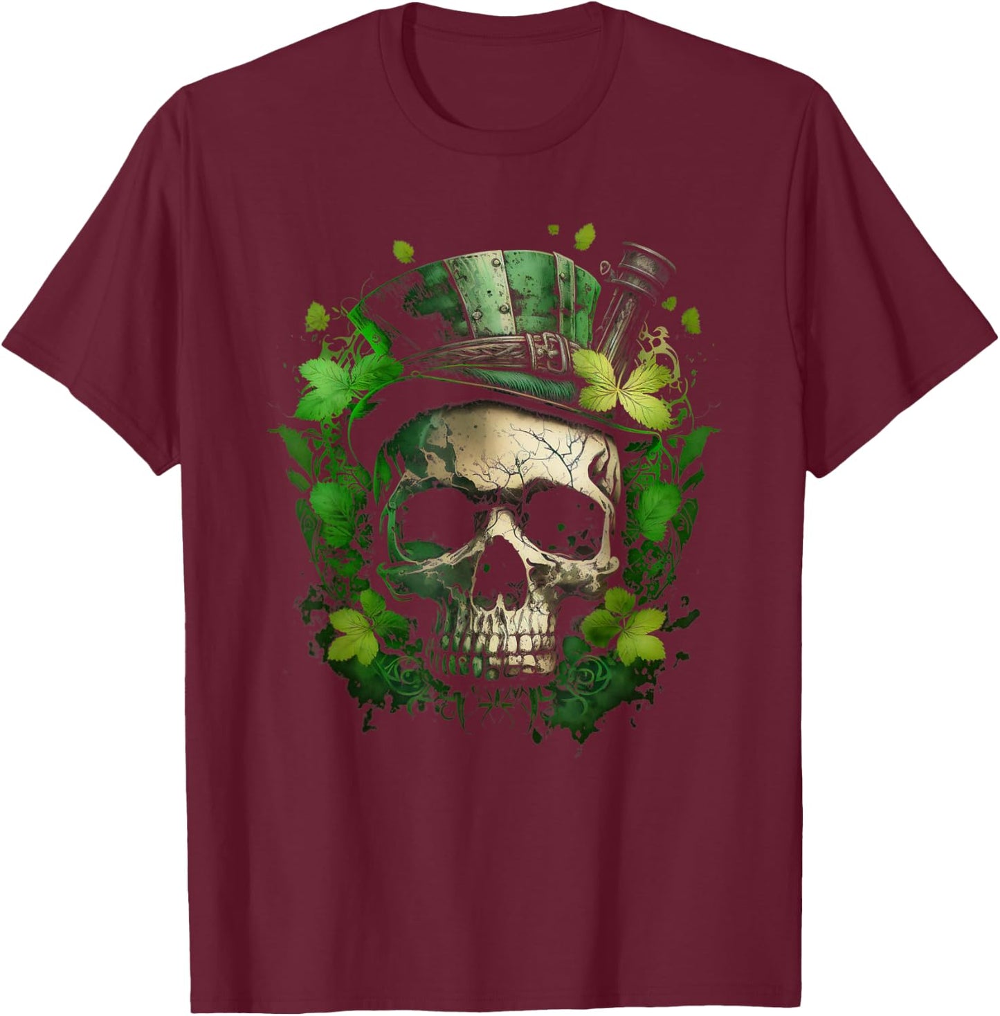 Irish Dark Luck St Patricks Day Skull T-Shirt - T-Shirt | Maroon