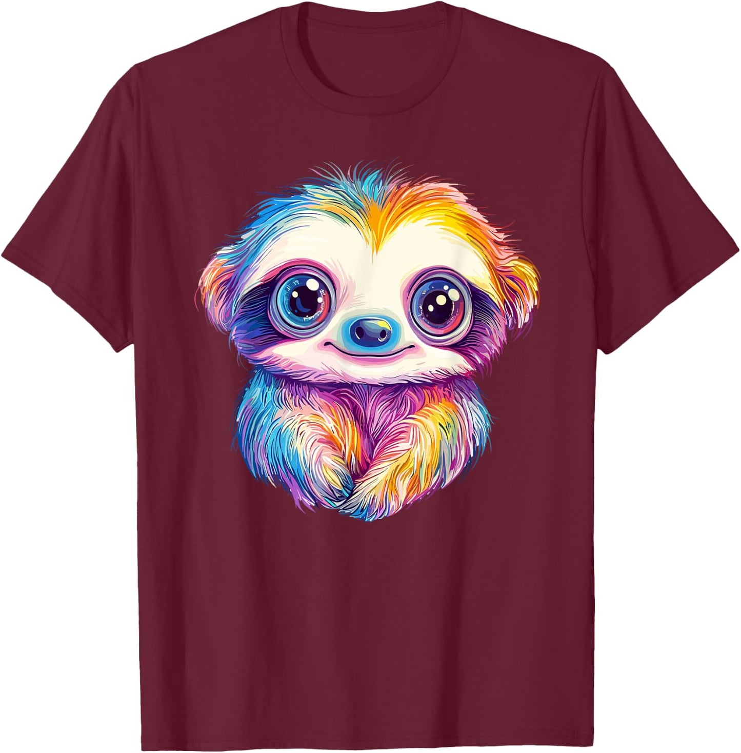 Colorful Rainbow Sloth T-Shirt - T-Shirt | Maroon