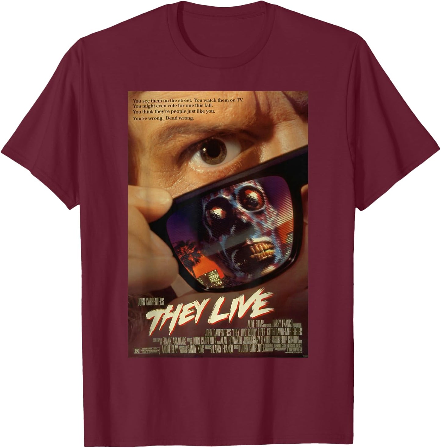 They Live Sunglasses Poster T-Shirt - T-Shirt | Maroon