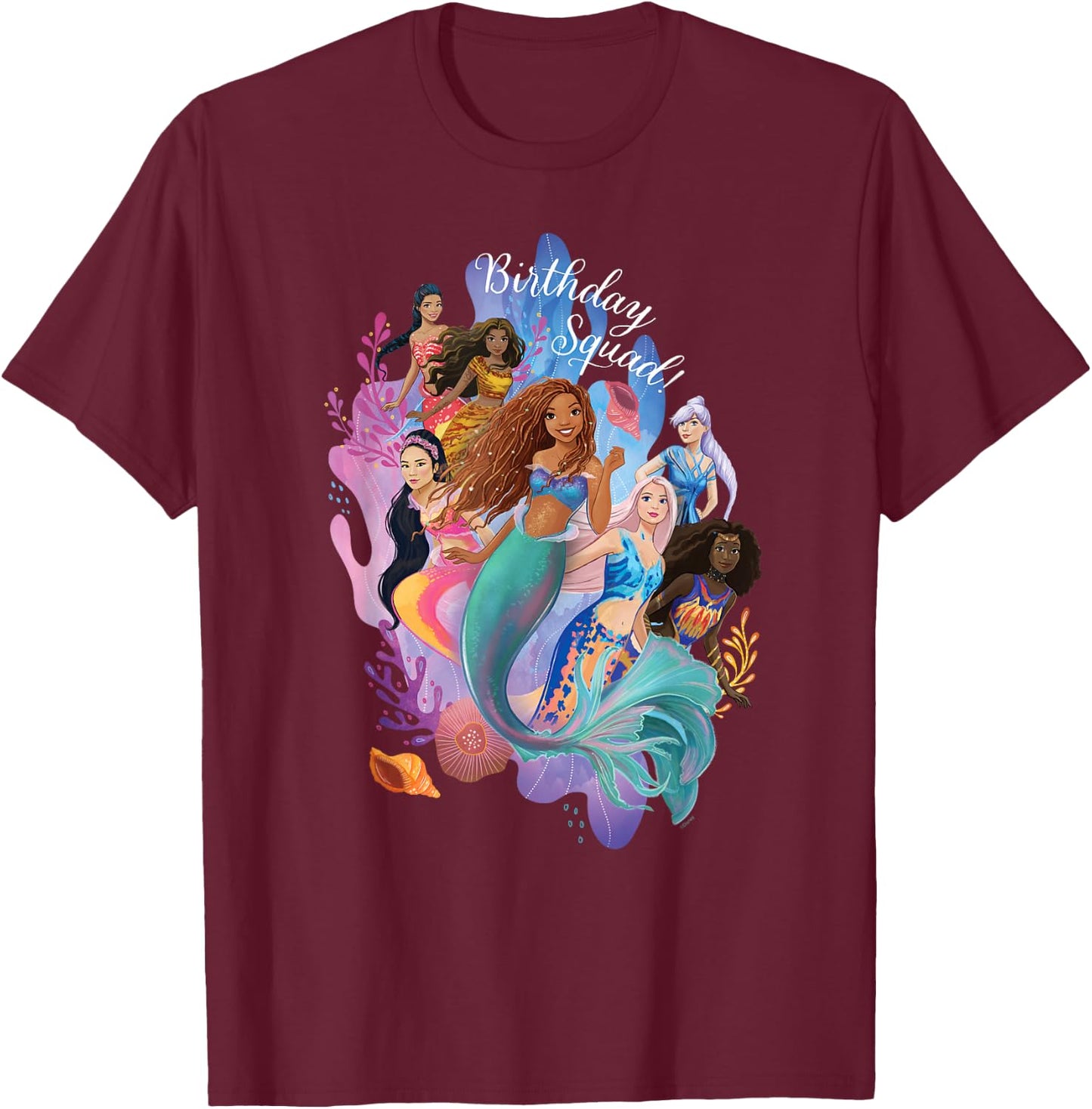 Disney Little Mermaid Ariel Friends & Family Birthday Squad T-Shirt - T-Shirt | Maroon