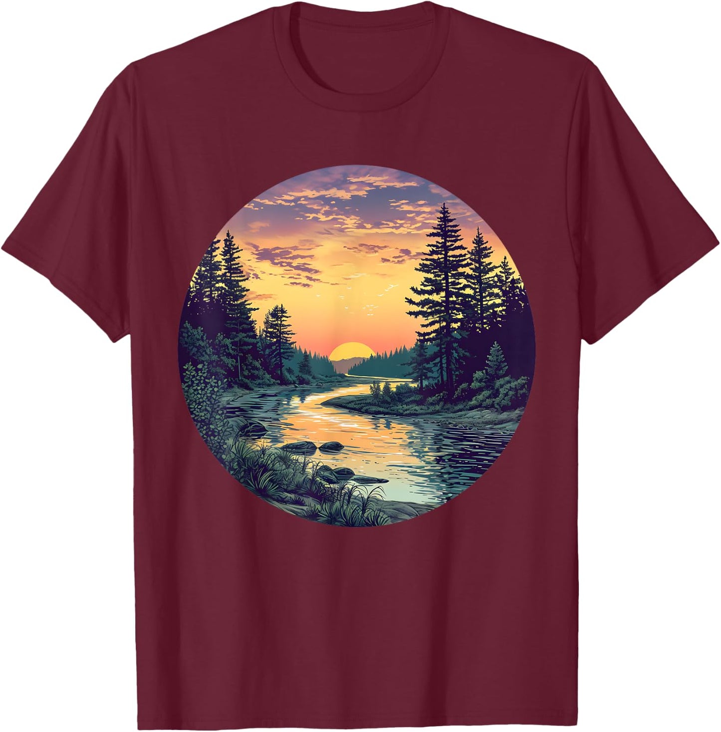 River Flow Harmony T-Shirt - T-Shirt | Maroon