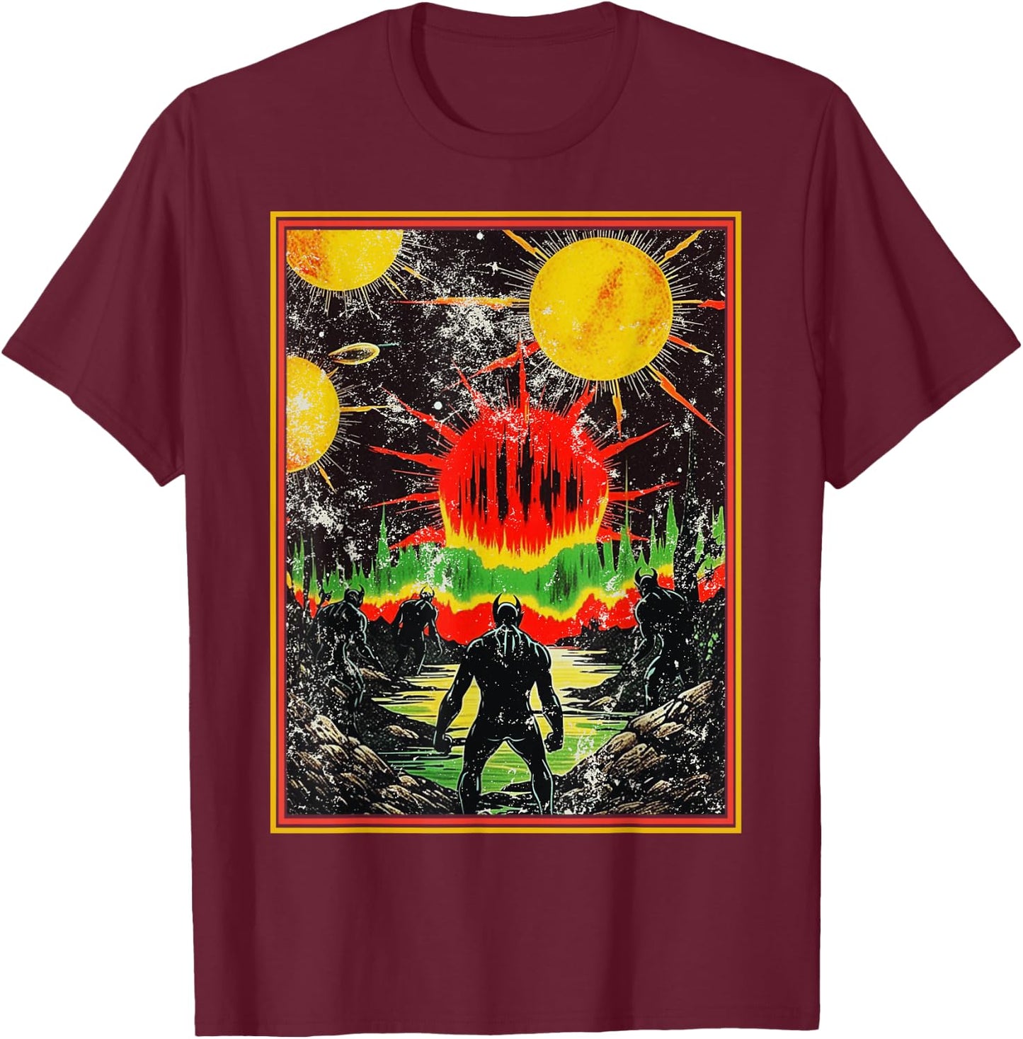 Monstrous Creature Emerging Retro 80s Dark Fantasy Art T-Shirt - T-Shirt | Maroon