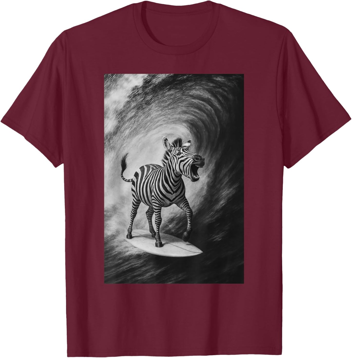 Funny Surfing Zebra Selfie On Surfboard Safari Animal T-Shirt - T-Shirt | Maroon