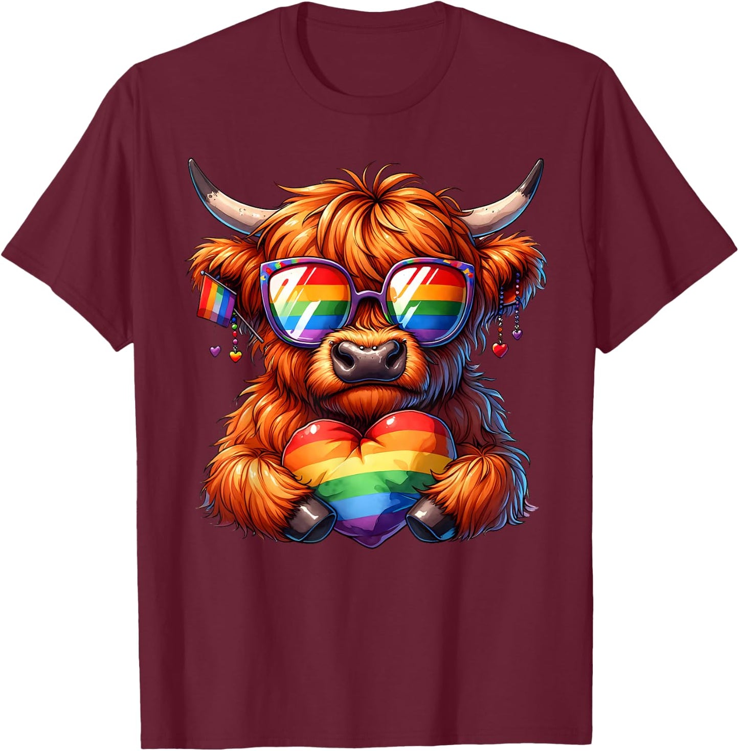 Gay Pride Cow Heart Rainbow Flag LGBT Women Girls Kids T-Shirt - T-Shirt | Maroon