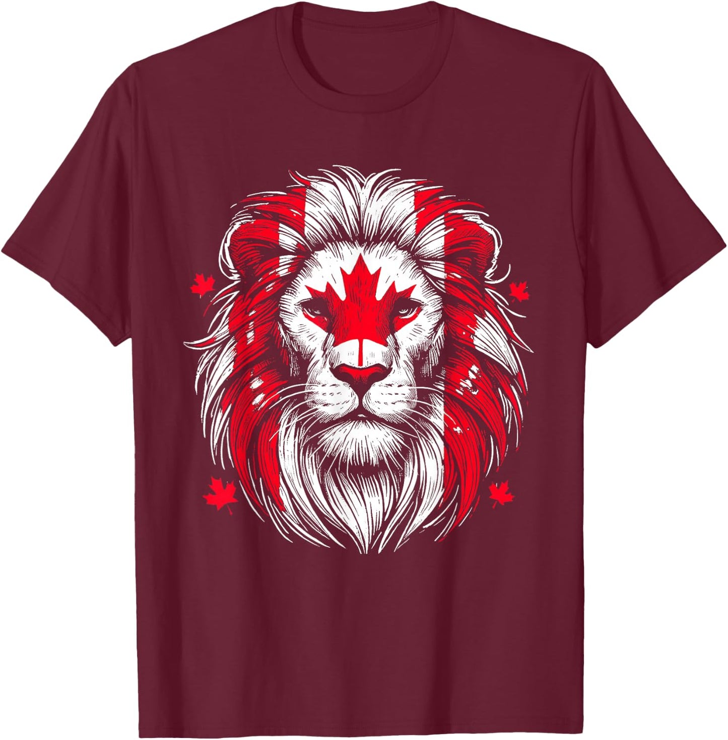 Patriotic Lion Maple Leaf Flag Canada Day Canadian Animal T-Shirt - T-Shirt | Maroon