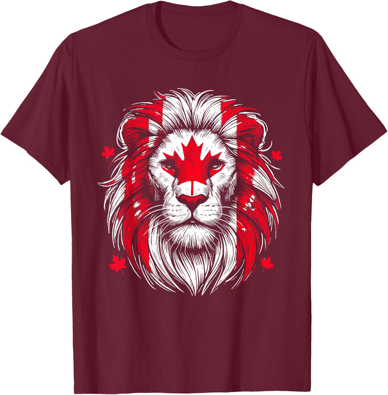 Patriotic Lion Maple Leaf Flag Canada Day Canadian Animal T-Shirt - T-Shirt | Maroon