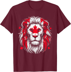 Patriotic Lion Maple Leaf Flag Canada Day Canadian Animal T-Shirt - T-Shirt | Maroon