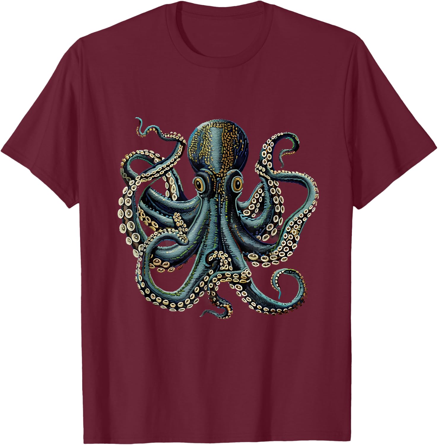 Octopus Sea Monster Motif Ocean Sea Octopus Cthulhu Artwork T-Shirt - T-Shirt | Maroon