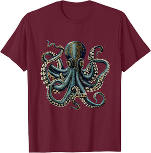 Octopus Sea Monster Motif Ocean Sea Octopus Cthulhu Artwork T-Shirt - T-Shirt | Maroon