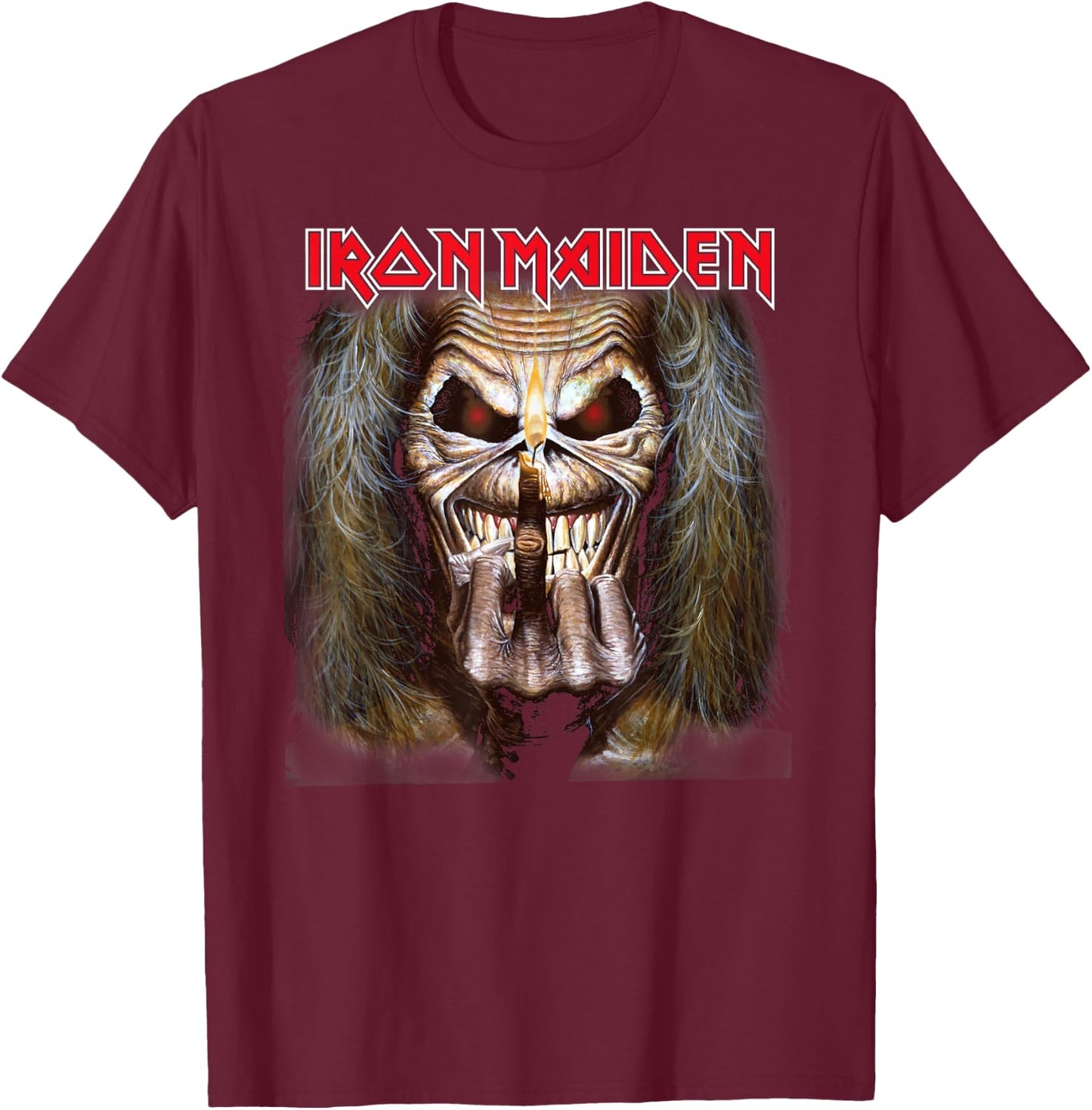 Iron Maiden - Candle Finger Eddie T-Shirt - T-Shirt | Maroon