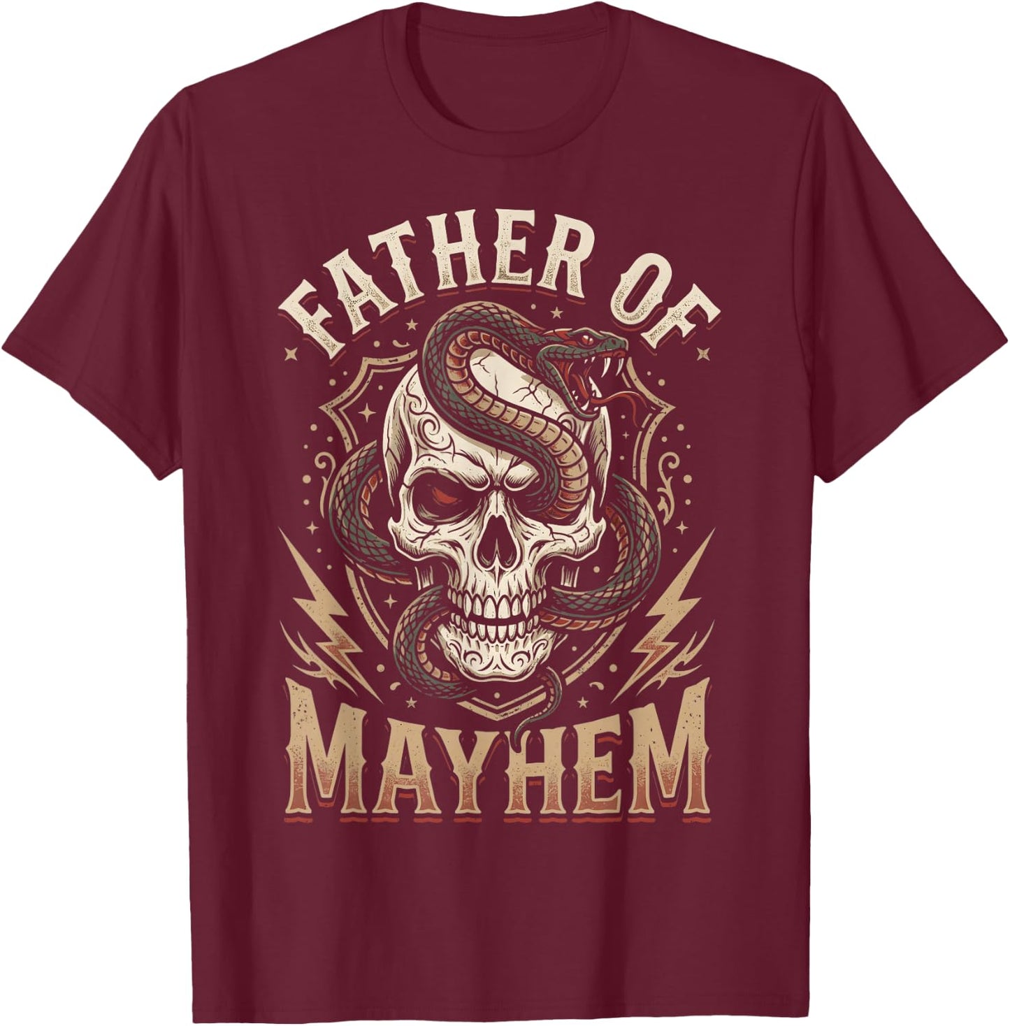 Father of Mayhem Vintage Gothic Skull and Snake T-Shirt - T-Shirt | Maroon