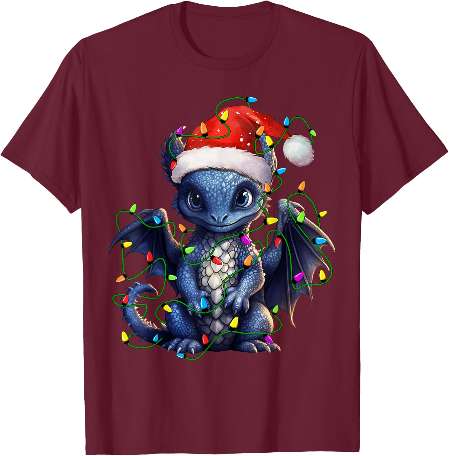Dragon Santa Christmas Tree Lighting Xmas Funny T-Shirt - T-Shirt | Maroon