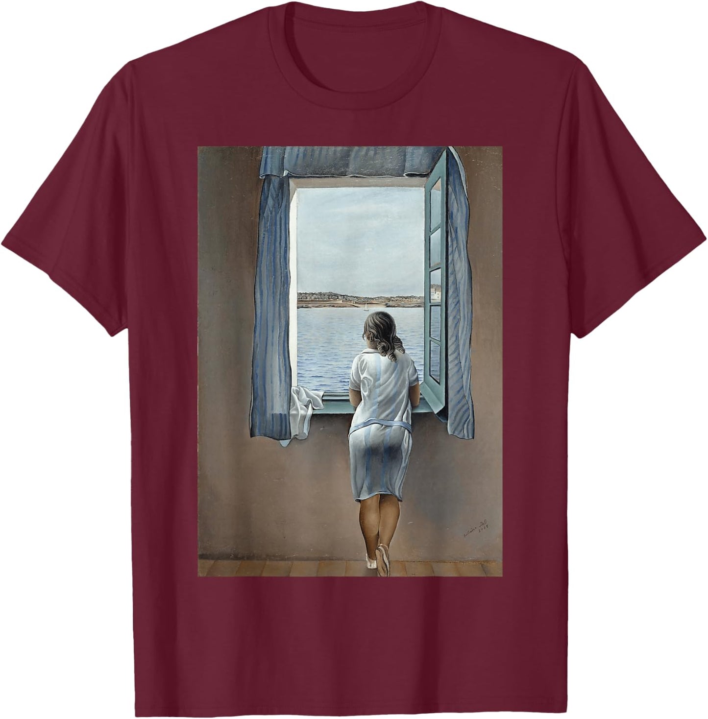 Junge Frau an einem Fenster von Dali T-Shirt - T-Shirt | Maroon