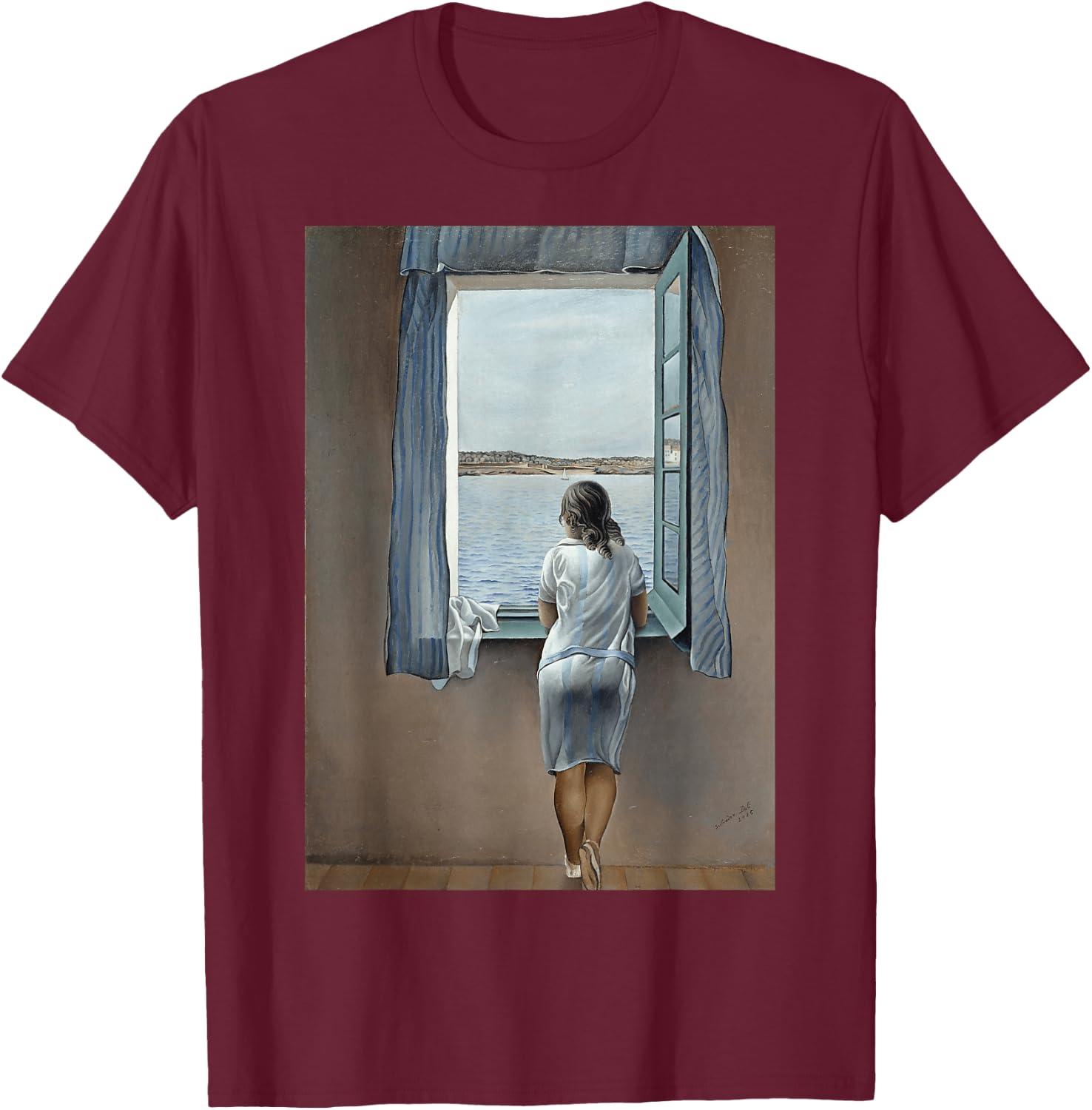 Junge Frau an einem Fenster von Dali T-Shirt - T-Shirt | Maroon
