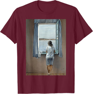Junge Frau an einem Fenster von Dali T-Shirt - T-Shirt | Maroon