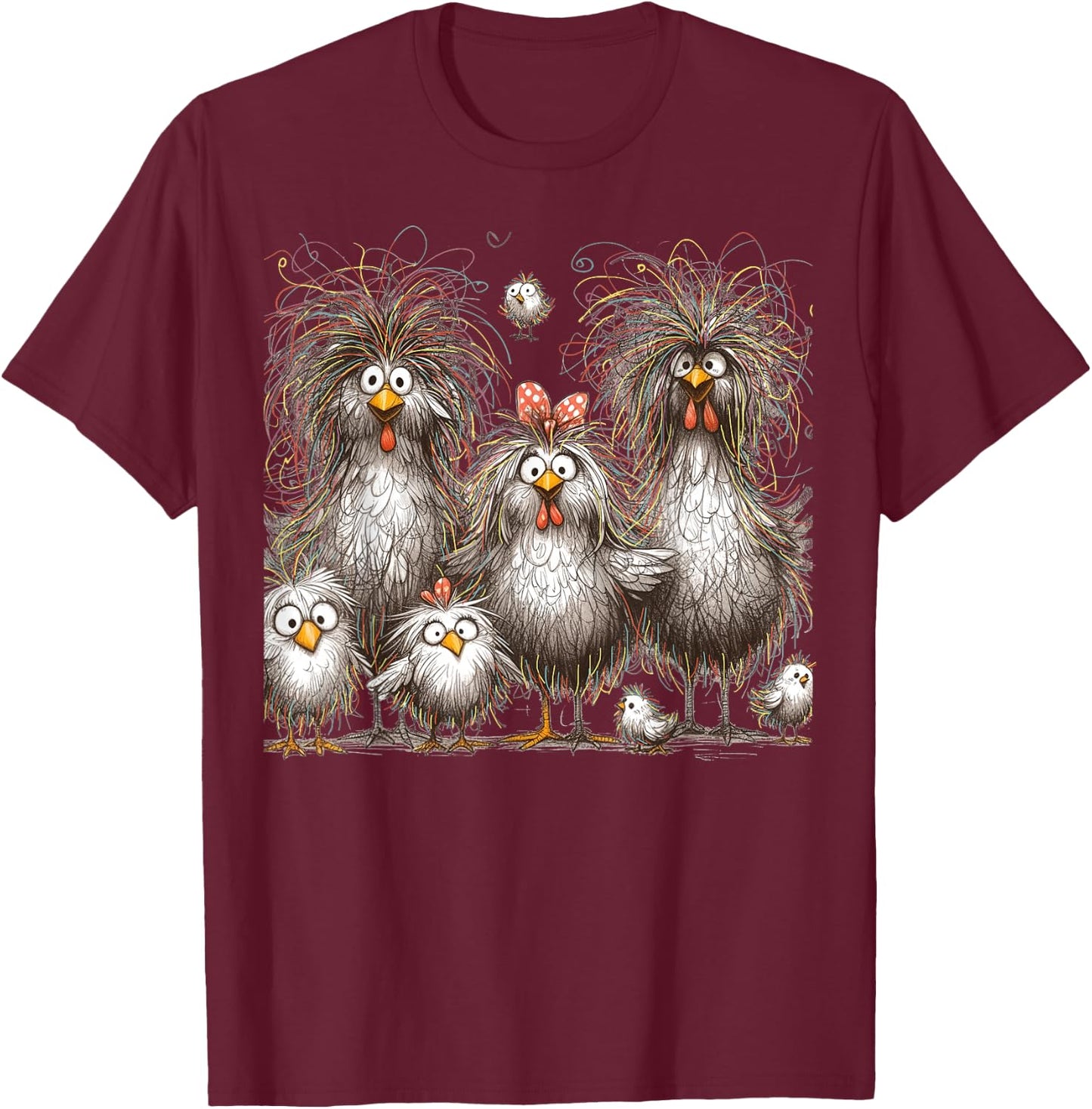 Funny Chicken Art Eagerlys Colorful T-Shirt - T-Shirt | Maroon
