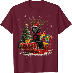 Santa Great Dane reindeer Light Christmas T-Shirt - T-Shirt | Maroon