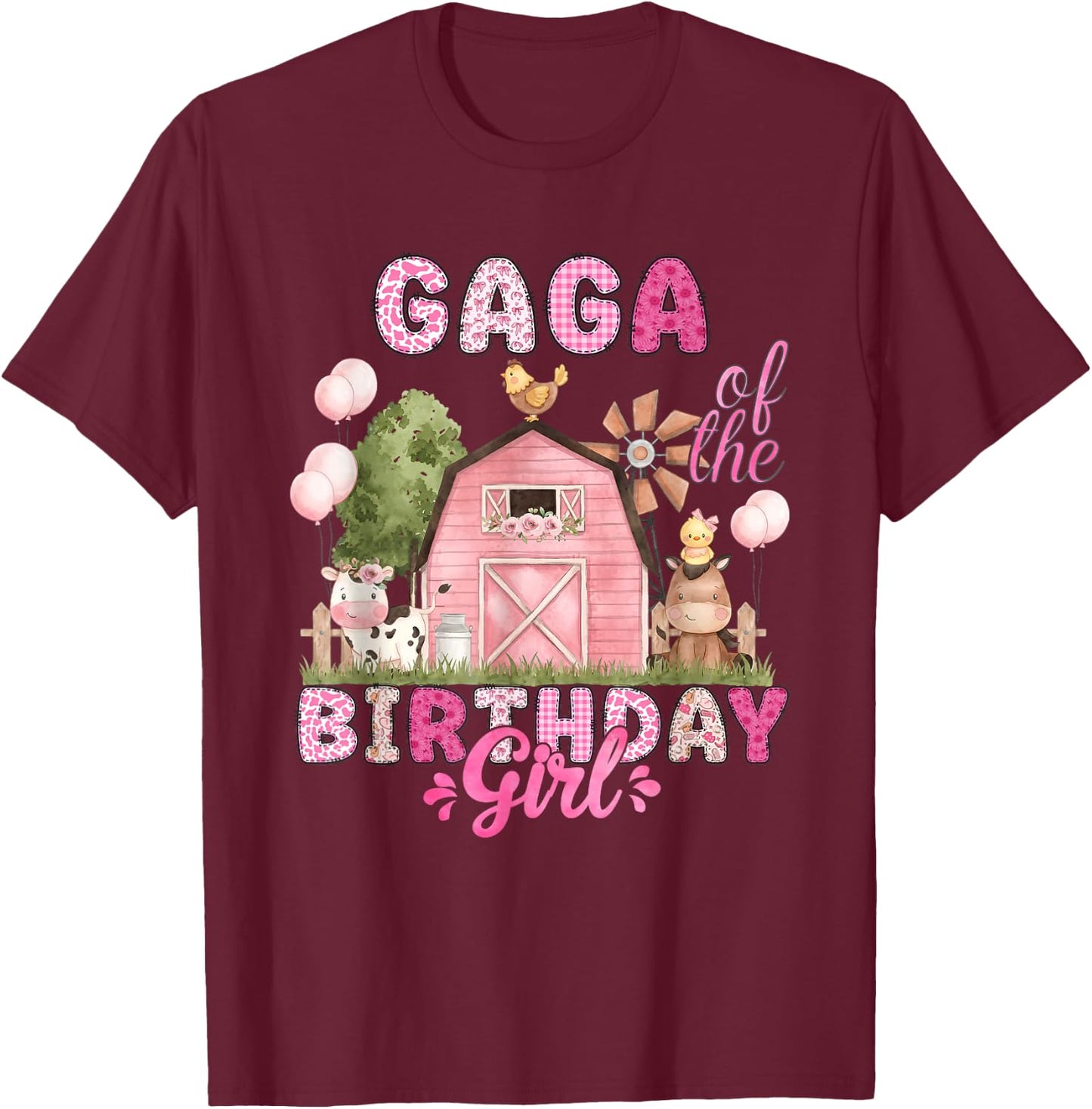 Gaga of The Birthday Girl 1St Bday Cow Farm Family T-Shirt - T-Shirt | Maroon