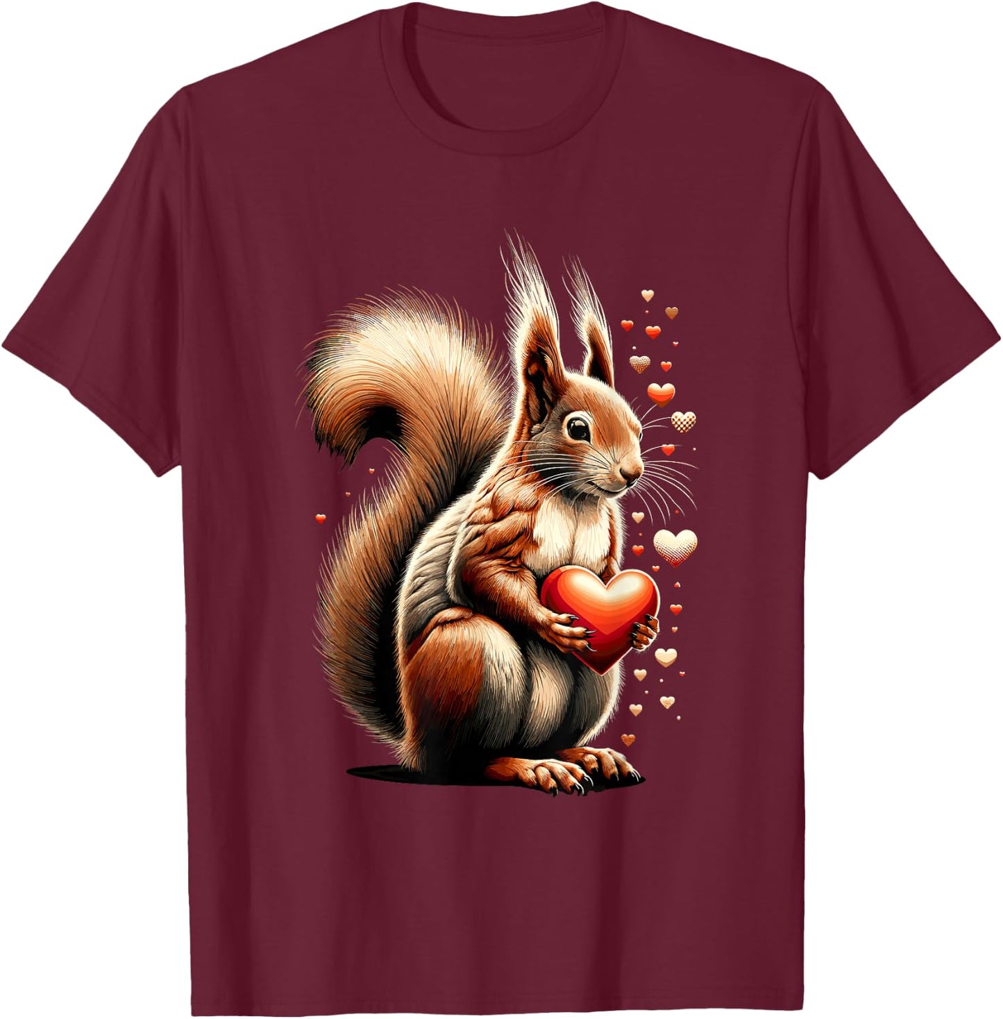 Squirrel Holding Heart Valentine's Day Cute Valentine T-Shirt - T-Shirt | Maroon