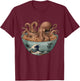 Octopus Artwork Co by MNI -Adults Black Short Sleeve Small Octopus Ramen Bowl Aesthetic Japanese Culture Tokyo Asian T-Shirt - T-Shirt | Maroon