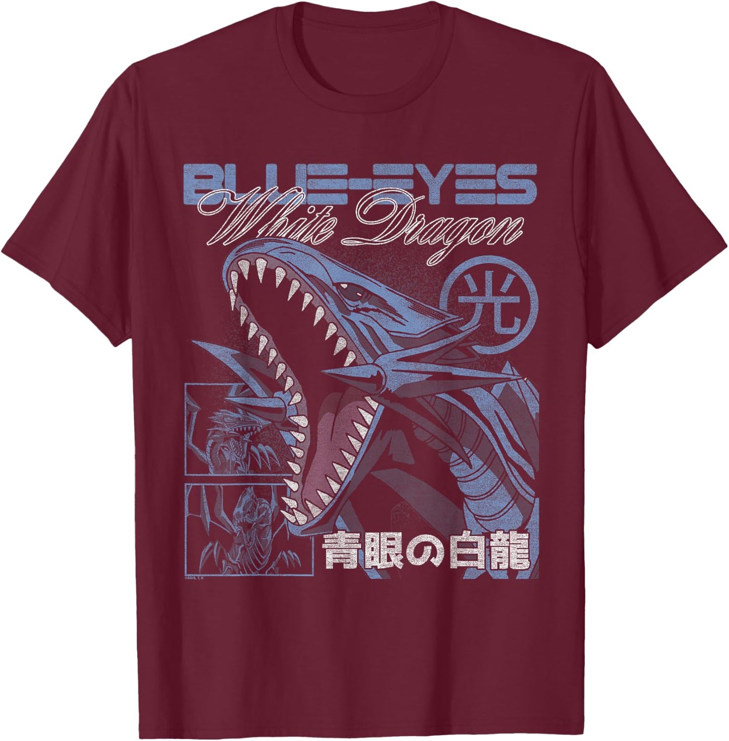 Yu-Gi-Oh! Blue-Eyes White Dragon Modern Collage Card Anime T-Shirt - T-Shirt | Maroon