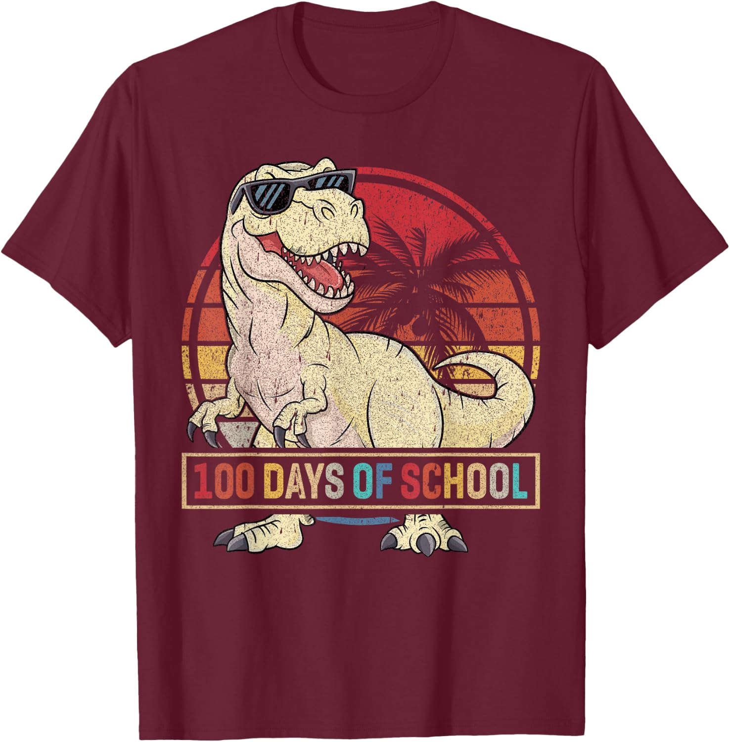 100 Days of School Dinosaur 100 Days Smarter Kids 100th Day T-Shirt - T-Shirt | Maroon