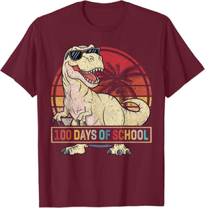 100 Days of School Dinosaur 100 Days Smarter Kids 100th Day T-Shirt - T-Shirt | Maroon