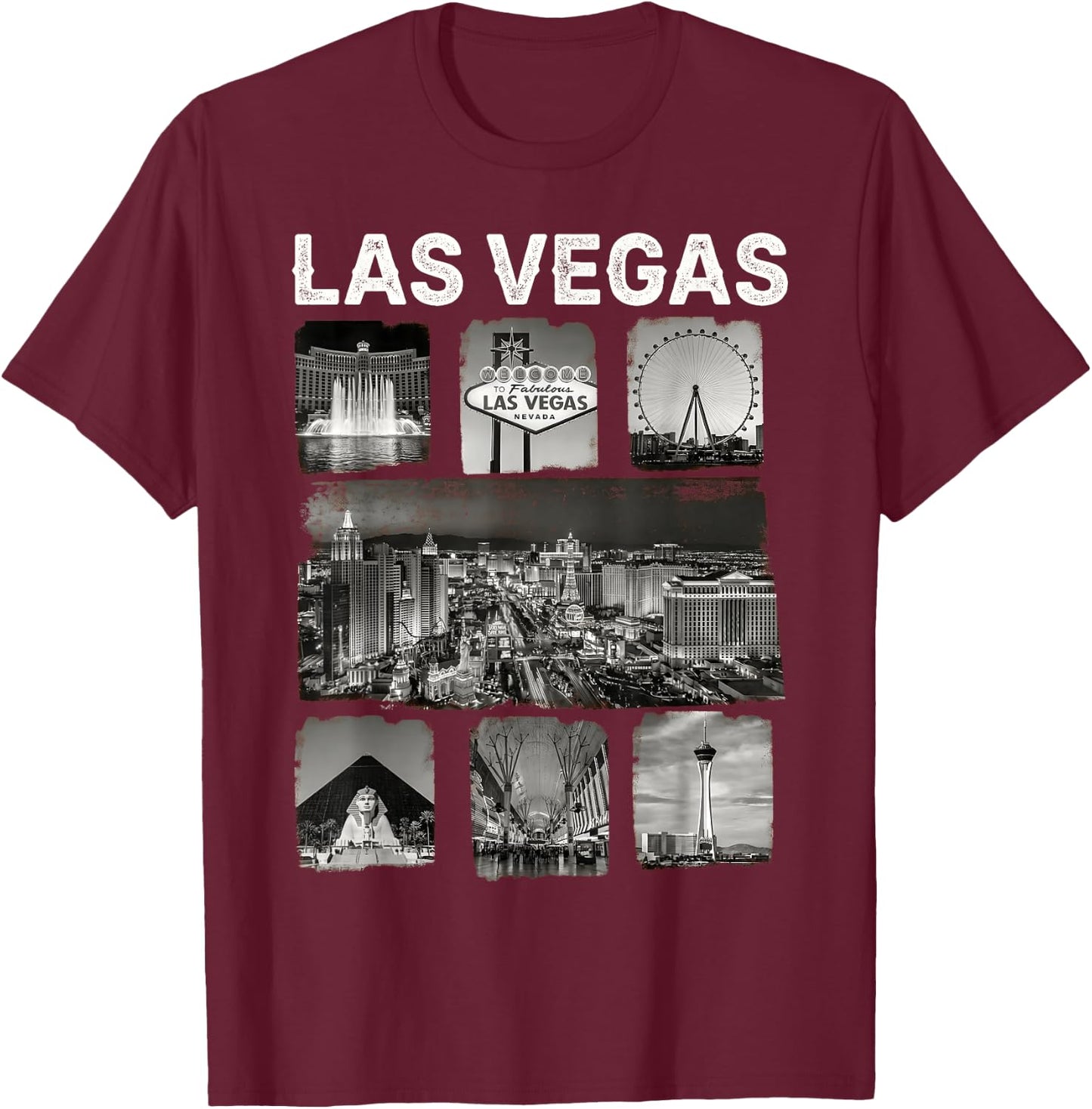 Las Vegas Nevada Iconic Landmarks Collage T-Shirt - T-Shirt | Maroon