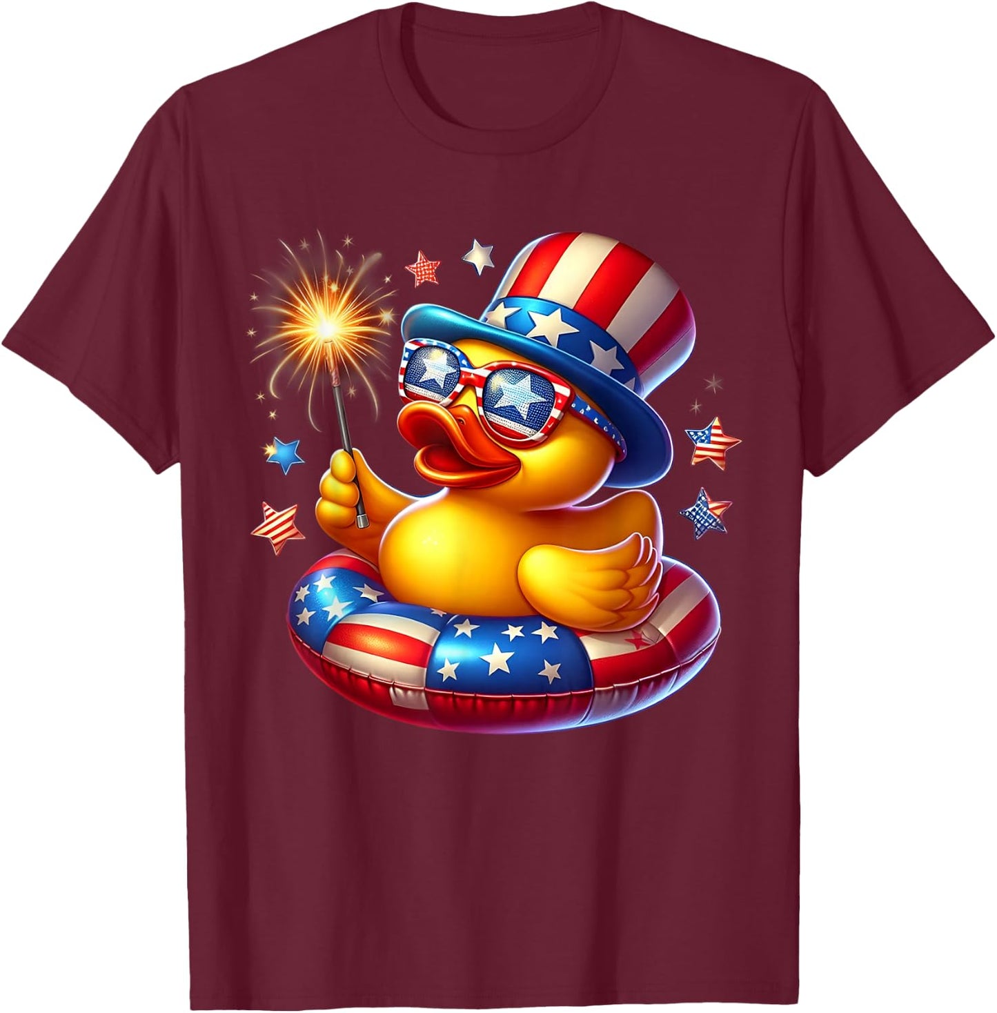 Cool Rubber Duck Duckie American Flag 4th of July Patriotic T-Shirt - T-Shirt | Maroon