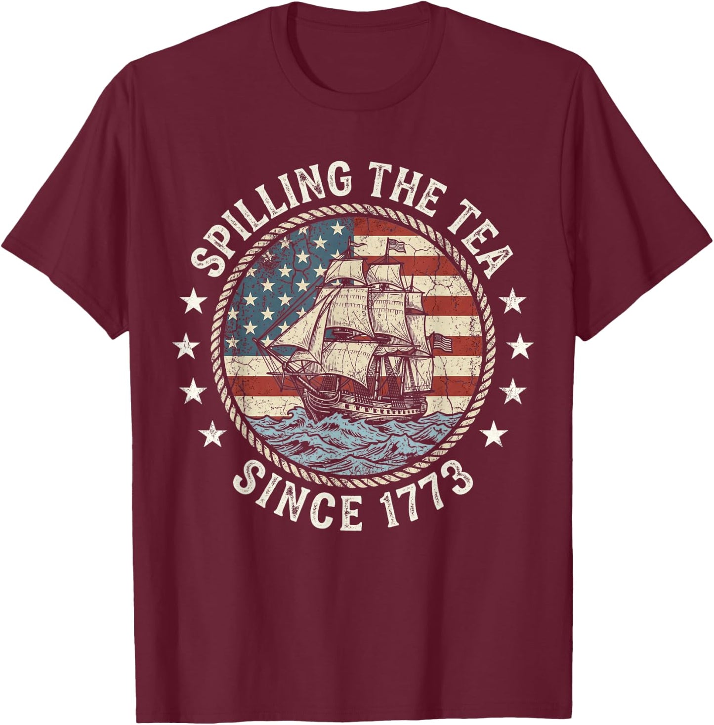 Fun 4th of July Spilling The Tea Since 1773 American Flag T-Shirt - T-Shirt | Maroon