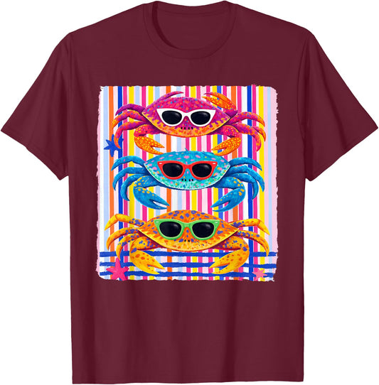 Crabby Crab Sunglasses Summer Hawaii Beach Vacation Ocean T-Shirt - T-Shirt | Maroon
