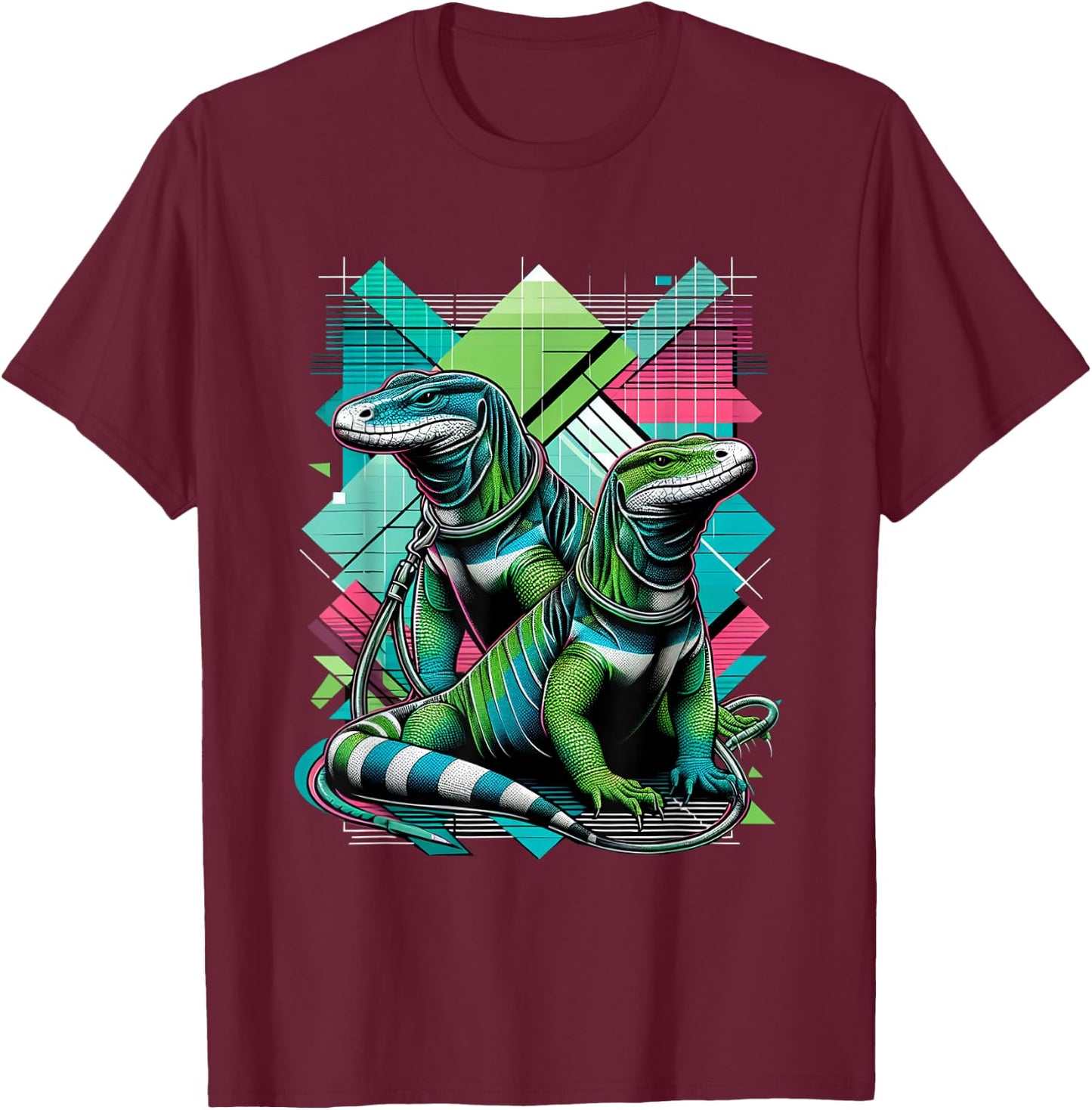Monitor Lizards on a Leash | Cool Graphic Reptile T-Shirt - T-Shirt | Maroon