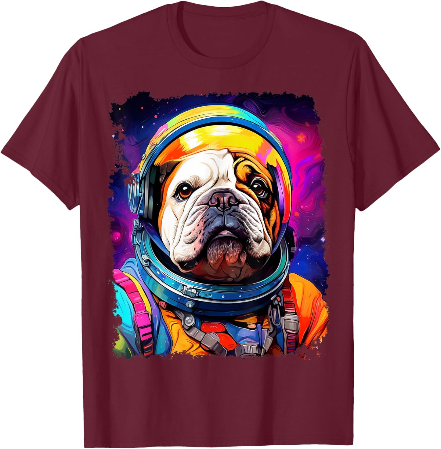 Pop Art Dog English Bulldog Space Astronaut Women Kids T-Shirt - T-Shirt | Maroon