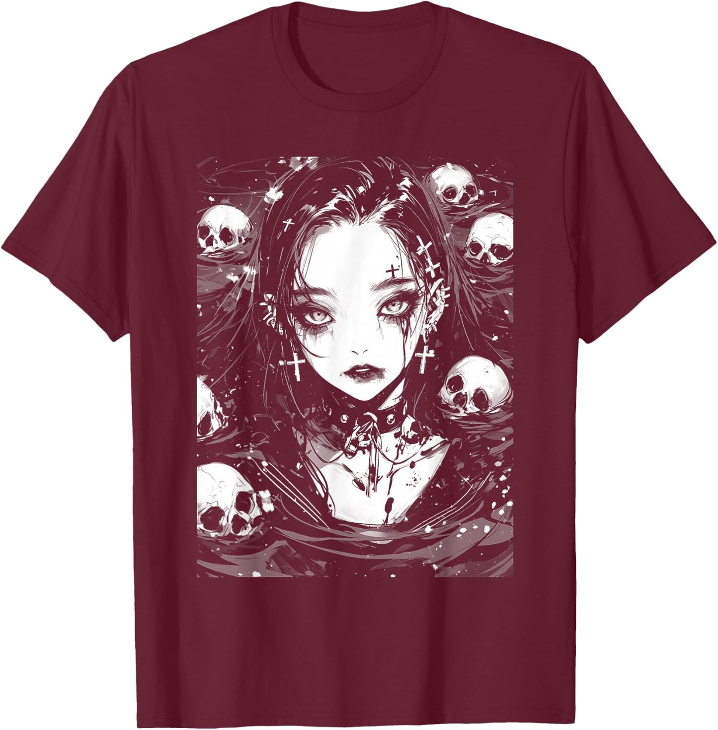 Horror Anime Manga Gothic Goth Yami Kawaii Creepy Cute T-Shirt - T-Shirt | Maroon