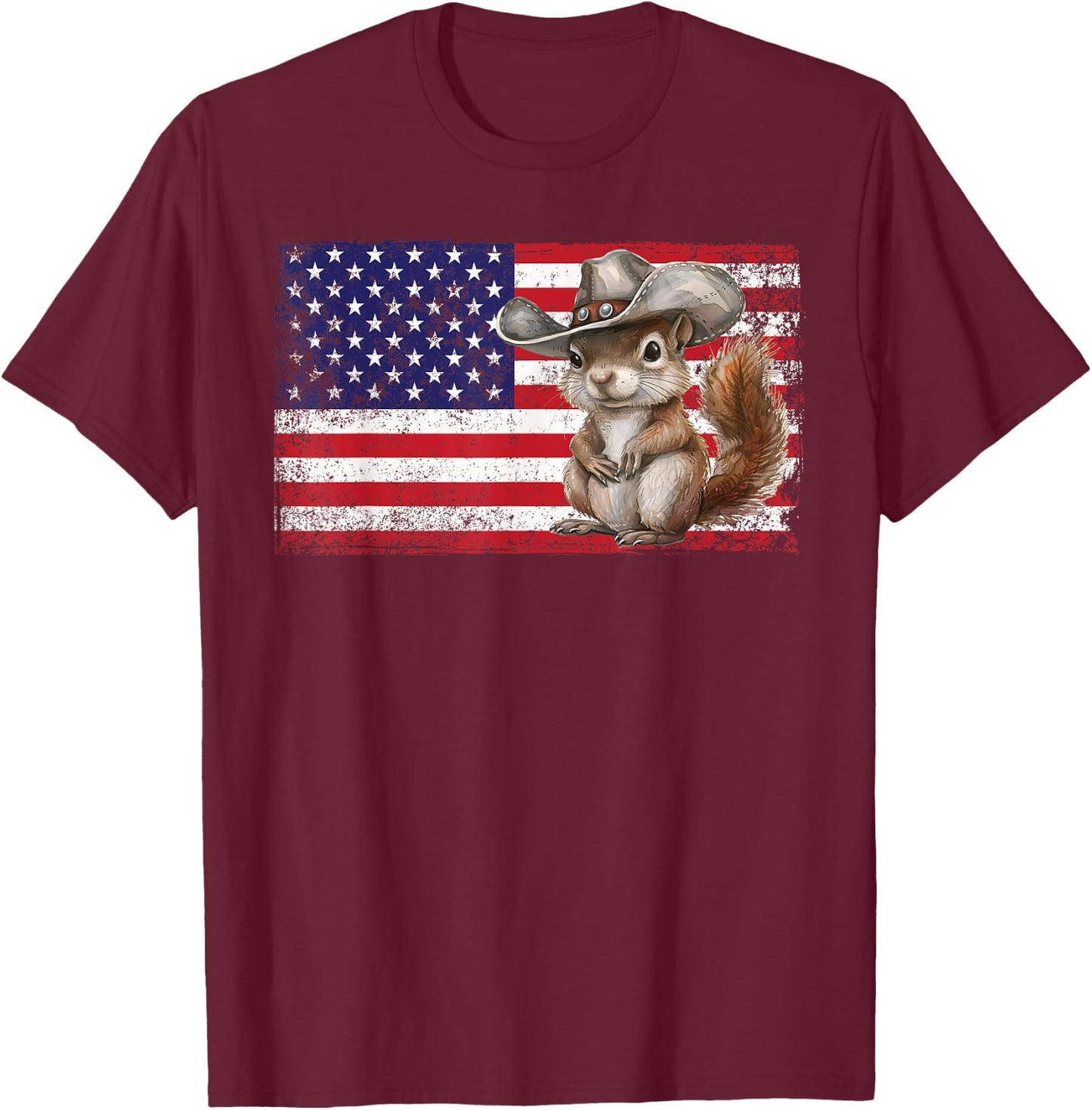 Patriotic Squirrel American Flag USA 4th Of July T-Shirt - T-Shirt | Maroon