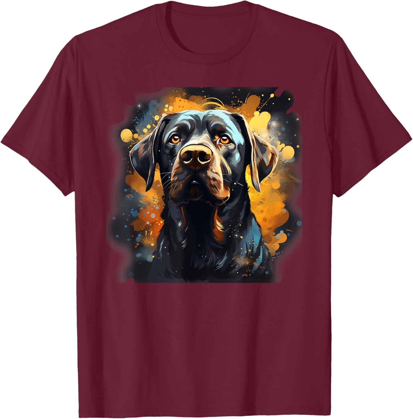 Black Lab Mastiff Mix Dog Colorful Orange Blue Splatter Women T-Shirt - T-Shirt | Maroon