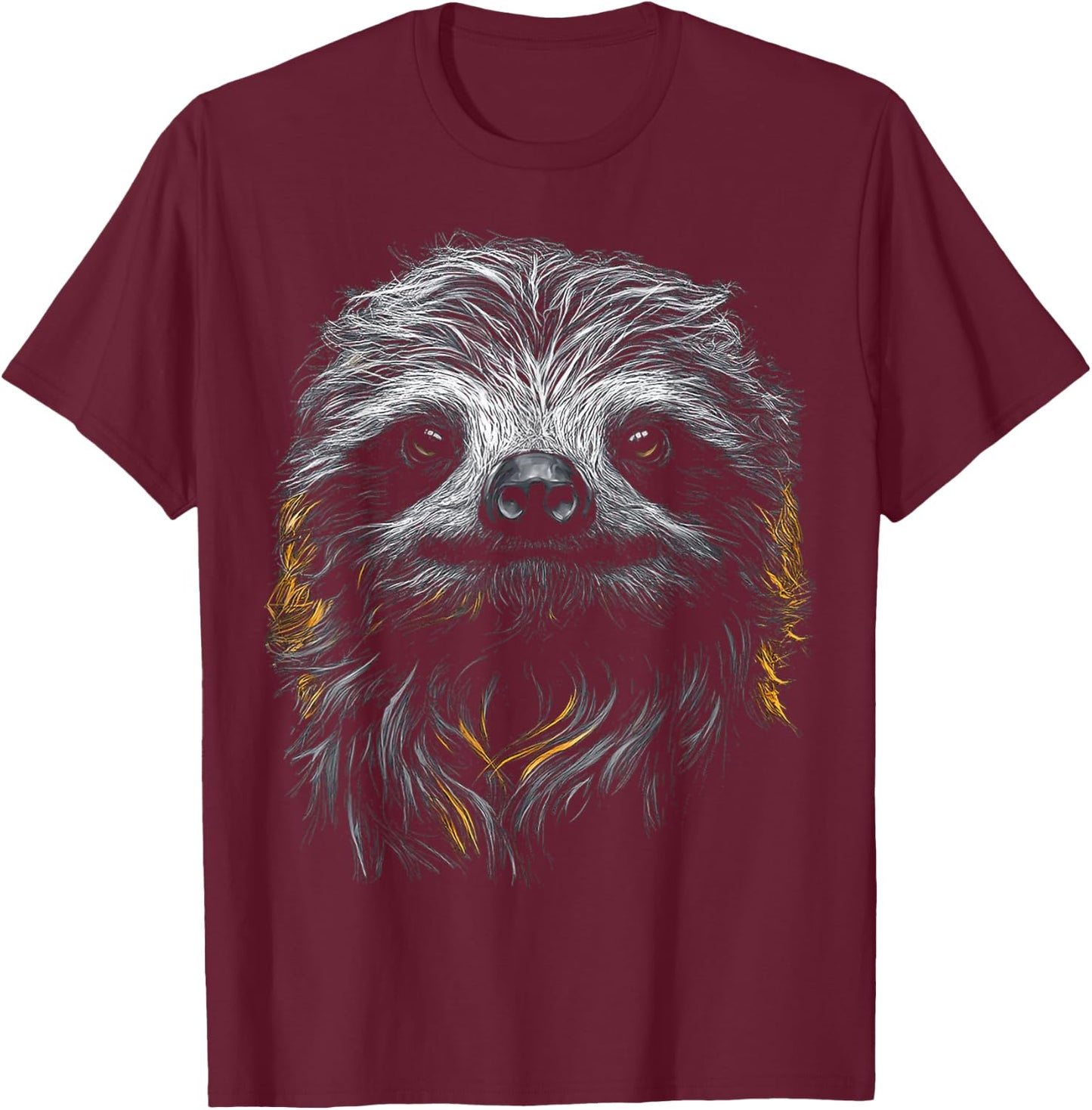 Sloth Face Drawing Art Animal Lover Motif Sloth T-Shirt - T-Shirt | Maroon